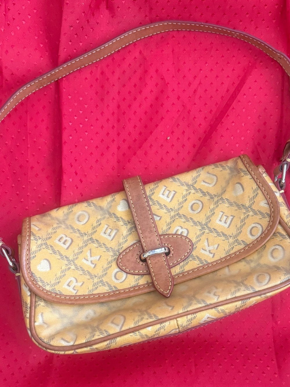 Dooney & Bourke Yellow Monogram Mini Shoulder Bag with Brown Trim